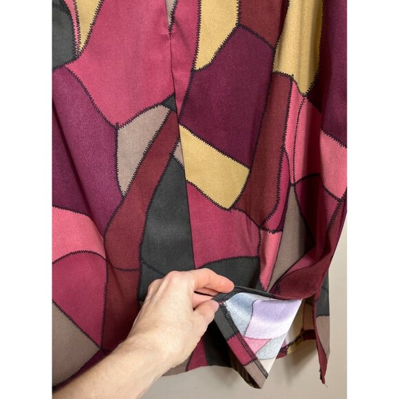 90s Forever 21 Skirt Pencil Patchwork Vtg Rayon USA Boho Unique Autumn Womens M - Picture 5 of 8